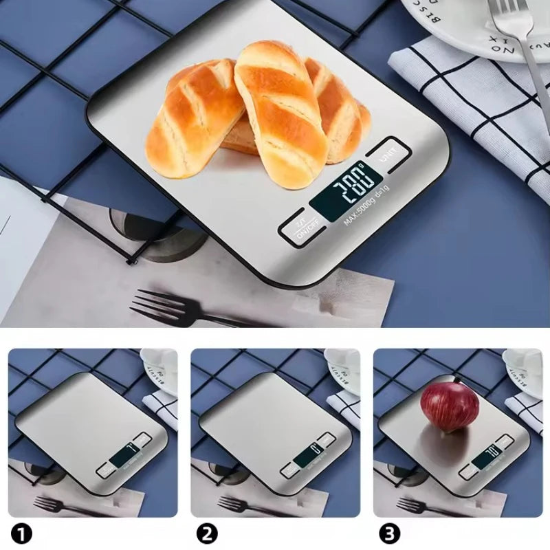 Digital Kitchen Scale LED Display 5kg/1g Stainless Steel Panel Electronic Scale