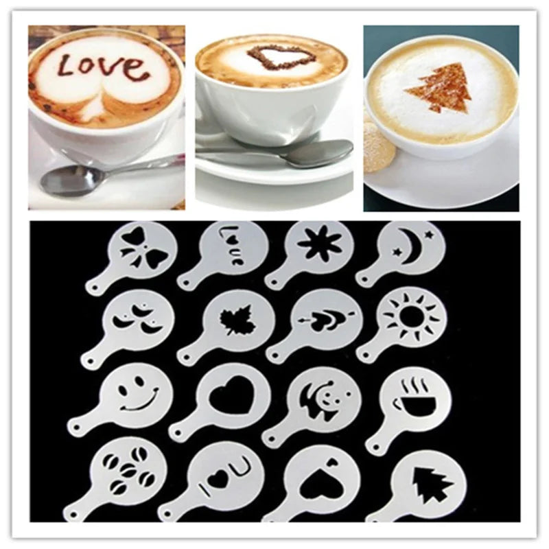 16Pcs/Set Coffee Mold Latte Cappuccino Barista Art Stencils