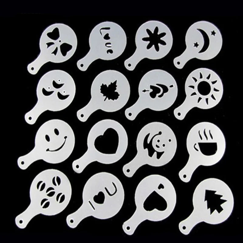 16Pcs/Set Coffee Mold Latte Cappuccino Barista Art Stencils