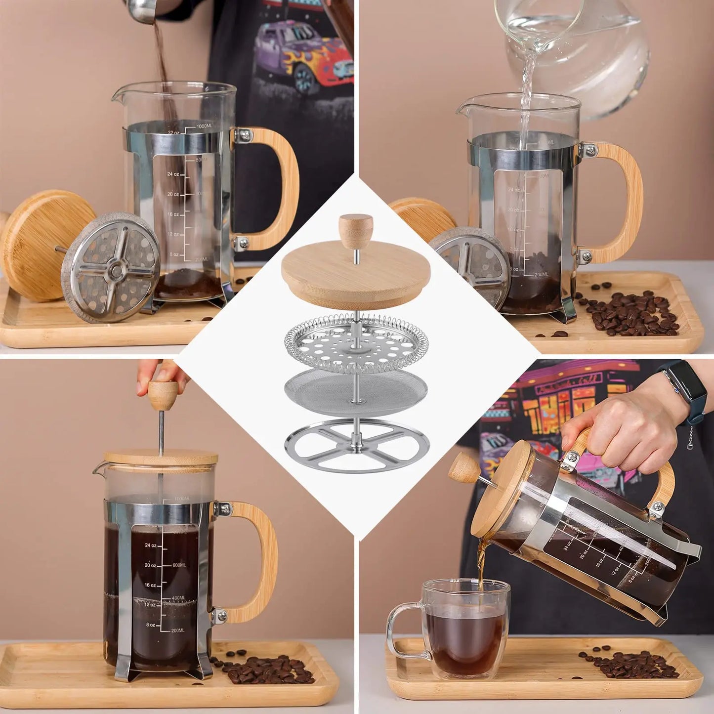 Travel French Press Coffee Maker with Built-in Filter (350ml/600ml)