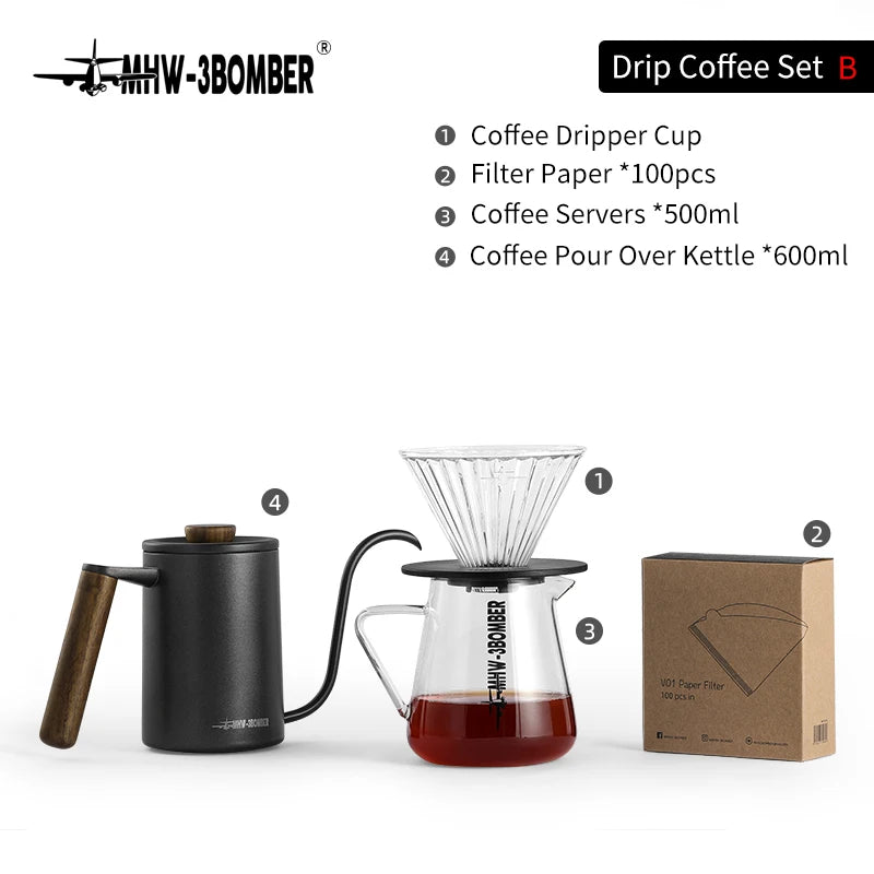 Drip Coffee Set 600ml Pour Over Kettle Gooseneck Spout Tea Pot