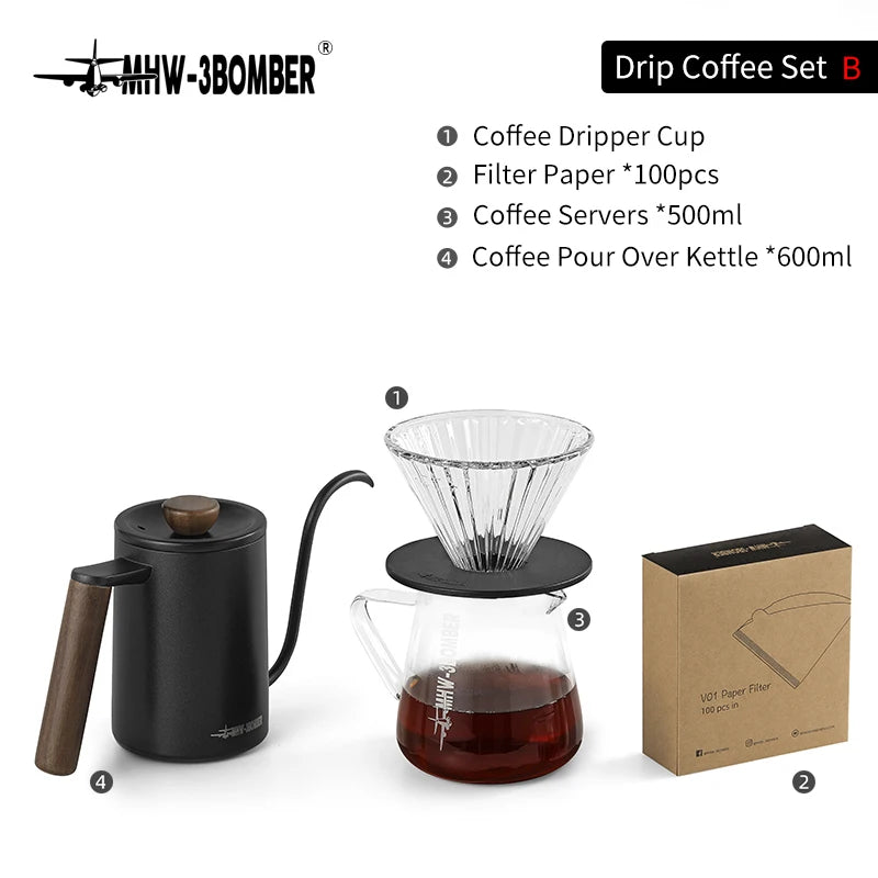 Drip Coffee Set 600ml Pour Over Kettle Gooseneck Spout Tea Pot